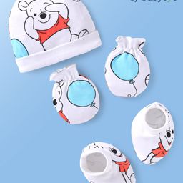 Babyoye Disney Interlock Knit Cap Mittens & Booties Set with Winnie the Pooh Print White - Diameter 10 cm-image-86