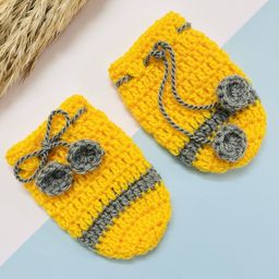 Little Peas Woollen Crochet Designed Colour Block Mittens - Yellow & Grey-image-77