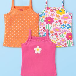Babyhug 100% Cotton Single Jersey Knit Sleeves Antibacterial Slips With Floral & Polka Dot Prints Pack Of 3 - Orange Pink & White-image-51