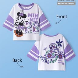 Pine Kids Disney Terry Knit Half Drop Shoulder Sleeves Oversized T-Shirt with Minnie Mouse Front & Back Graphics - White-image-109