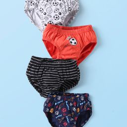 Bodycare Cotton Knit Striped & Football Printed Briefs Pack of 4 - Navy Blue White & Red-image-48