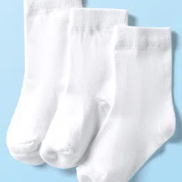 Cute Walk By Babyhug Cotton Knit Mid Calf Length Anti Bacterial Solid Coloured Socks Pack Of 3 - White-picture-19