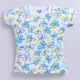 Kidcity Cotton Knit Half Sleeves Butterflies Printed Top - Multi Colour-picture-10