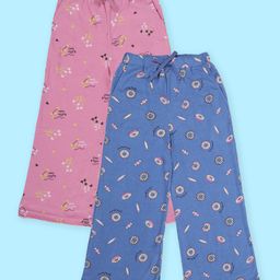 Kiddopanti Cotton Knit Pack Of 2 Donuts & Hello Love Text Printed Pajamas - Pink & Dusty Blue-image-10