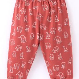 Tango Single Jersey Knit Full Length Lounge Pant With Elephant Print - Red image 2