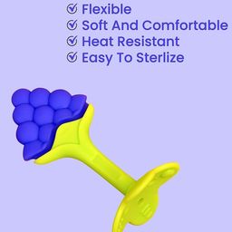 The Cheeky Kidzz Baby Spoon Feeding Bottle| Soft Silicone Fruit Shape Teether | Fruit Nibbler with Button Bib Aprons and Finger Toothbrush BPA Free(BLUE) image 2