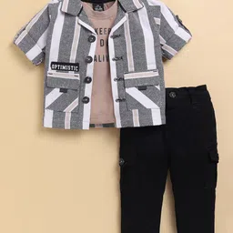 LITTLE COLLARS Boys Printed Pure Cotton T-Shirt With Shirt & Trouser-image-82