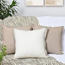 ANWYN Cream-Coloured & Beige Set of 3 Square Cushion Covers-9