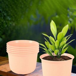 Kuber Industries Peach 6 Pieces Textured Flower Pots With Plates-84