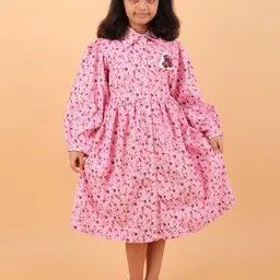 CALYX CLOTHING Girls Floral Print Puff Applique Cotton Shirt Midi Dress-picture-24