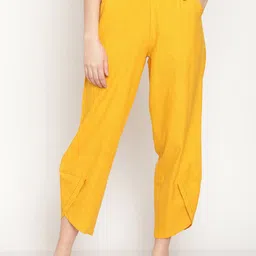 Abhishti Women Cotton Flex Ochre Yellow Overlapped Hem Pants-image-78