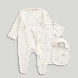 Mothercare Kids 3-Piece Soft Melody Pure Cotton Meerkat Sleepsuit With Bodysuit & Bib-image-45