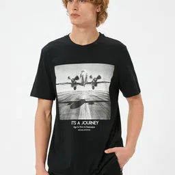Koton Men Graphic Printed Round Neck Cotton T-shirt-image-16