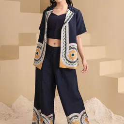 WoowZerz Printed Round-Neck Blazer With Trouser & Inner Co-Ords-picture-33