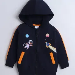 BUMZEE Navy Boys Full Sleeves Cotton Hooded Zipper Sweatshirt Age - 6-12 Months-image-73