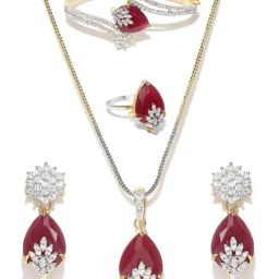 YouBella American Diamond Studded Red Jewellery Set Combo-image-21