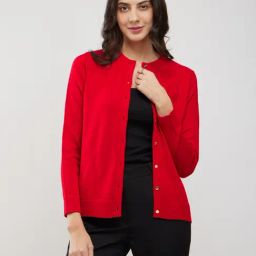 Fablestreet Red Acrylic Regular Fit Cardigan-26