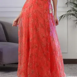 NEUDIS Red Floral Print Maxi Lehenga Skirt-image-17