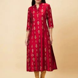 Globus Red Floral Print Kurta-image-16