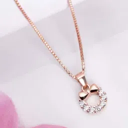 Zavya 925 Silver Bow-Knot Elegance CZ Rose Gold-Plated Pendant with Chain for Women-image-13