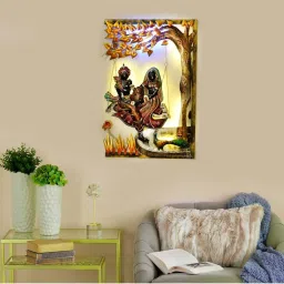 ecraftindia Lord Krishna with Radha on Swing Under Tree Handcrafted Iron Wall Hanging with Background LED's image 2