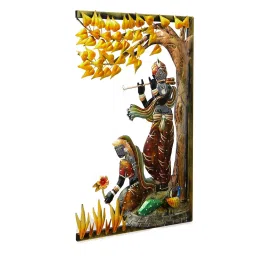 ecraftindia Lord Krishna Playing Flute Under Tree with Radha Ji Handcrafted Iron Wall Hanging with LED's image 5