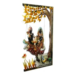 ecraftindia Lord Krishna with Radha on Swing Under Tree Handcrafted Iron Wall Hanging with Background LED's image 5