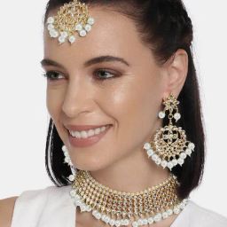 Peora Golden White Kundan Set for Women-image-21