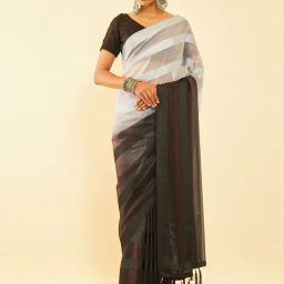 Soch Black Striped Saree With Unstitched Blouse-image-45