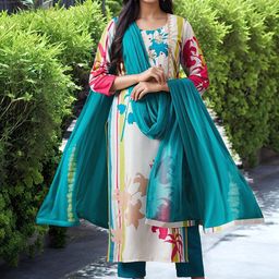 Aaghnya Floral Printed Embroidered Sequinned Straight Kurta With Trousers & Dupatta-picture-53