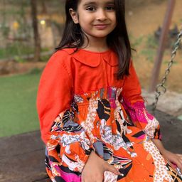 Peekaaboo Kids Tropical Colourblocked Puff Sleeve Layered Fit & Flare Dress-image-101