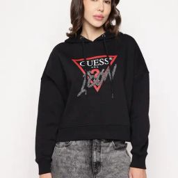 Guess Black Printed Hoody Icon Cotton Hoodie-image-15