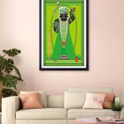 999store Green & Black Tirupati Balaji Printed Canvas Painting-13