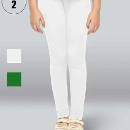 Lyra Kids Green & White Skinny Fit Leggings (Pack of 2)-image-47