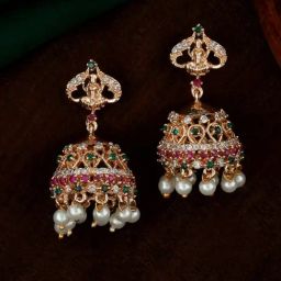 Estele Rose Gold-Plated CZ Lakshmi Devi Design Pearl Jhumki Earrings-16