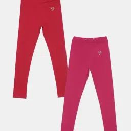 TWIN BIRDS Kids Red & Pink Cotton Regular Fit Leggings (Pack of 2)-picture-11
