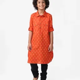 Fabindia Kids Orange Printed Kurta-picture-4
