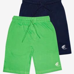 Kiddopanti Kids Green & Navy Solid Shorts (Pack Of 2)-picture-46