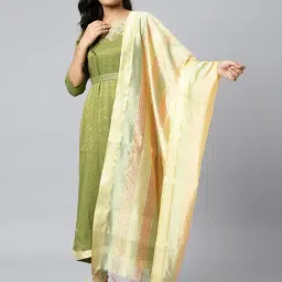 Aurelia Golden & Green Striped Dupatta-12