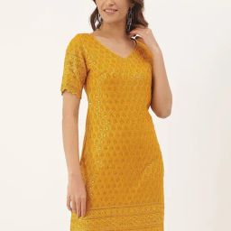 BRINNS Mustard Embellished A Line Dress-image-15