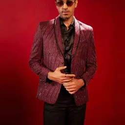 Vastramay Maroon Regular Fit Embellished Blazer-image-62