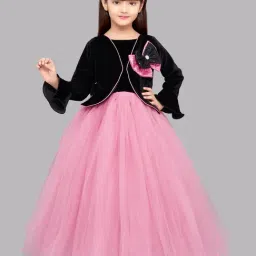 Pink Chick Kids Black & Pink Solid  Full Sleeves Gown-image-9