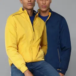 Allen Solly Yellow & Blue Cotton Regular Fit Reversible Jacket-picture-11