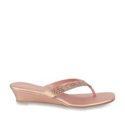 Mochi Women's Rose Gold Thong Wedges-image-66