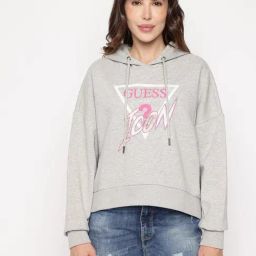 Guess Grey Printed Hoody Icon Cotton Hoodie-image-35