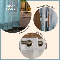 Urban Space Turquoise Polyester Printed Long Door Curtain with Eyelets & Tiebacks - Set of 2 (8 ft) image 4