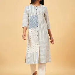 Rangmanch by Pantaloons White & Blue Cotton Printed A Line Kurta-picture-29
