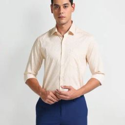 Arrow Orange Cotton Slim Fit Printed Shirt-image-85