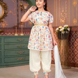 Aarika Girls Orange Printed Kurti Set-image-61