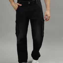 Iconic Black Regular Fit Cargo Jeans-image-80